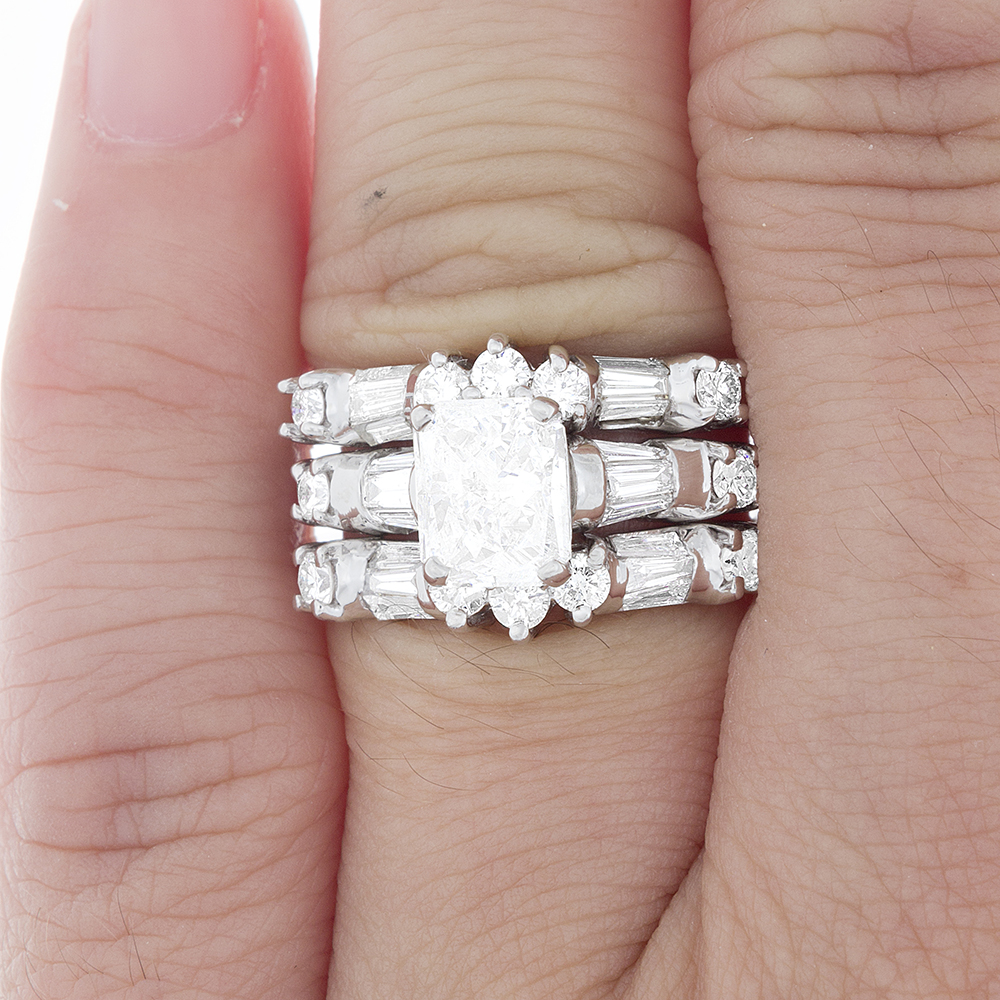 Radiant Bridal Set with Round & Baguette Shape Side Stones